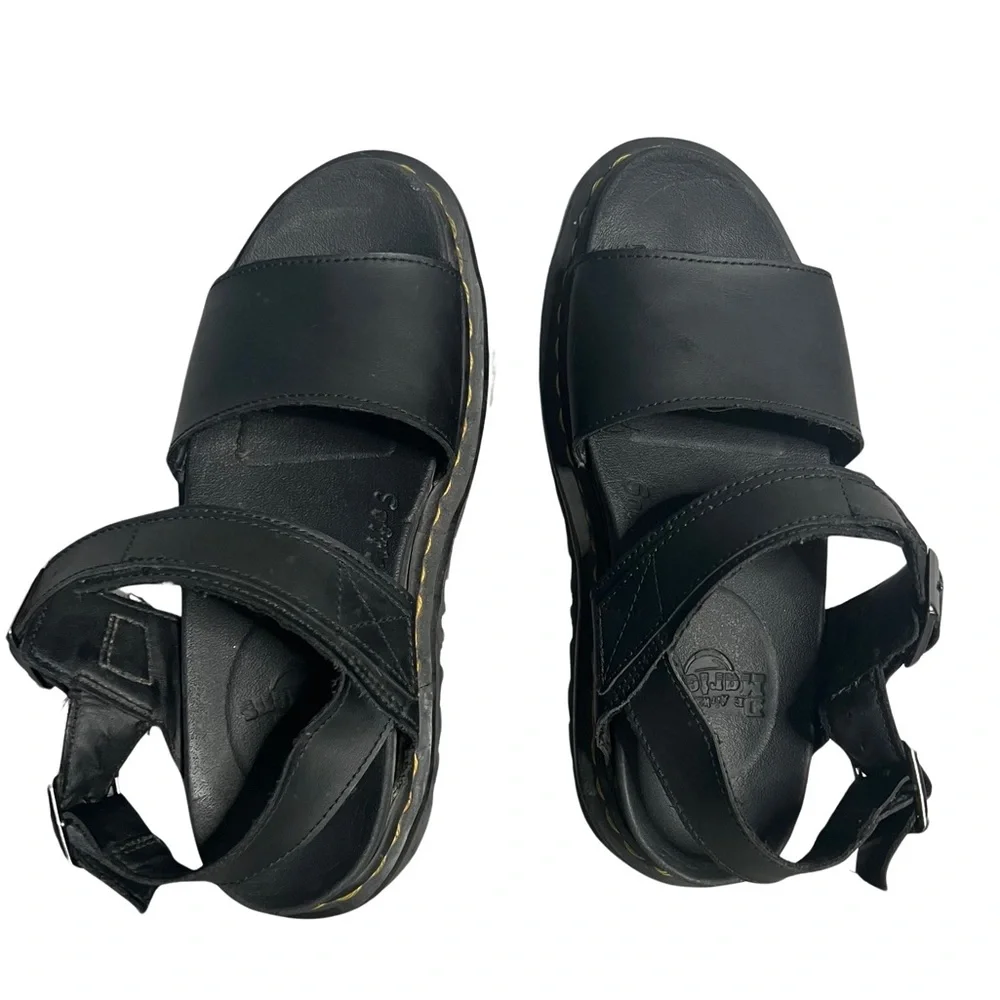 Dr. Martens Voss Black Hydro Leather Platform Sandals Shoes Open Toe Size 7 - Picture 11 of 12